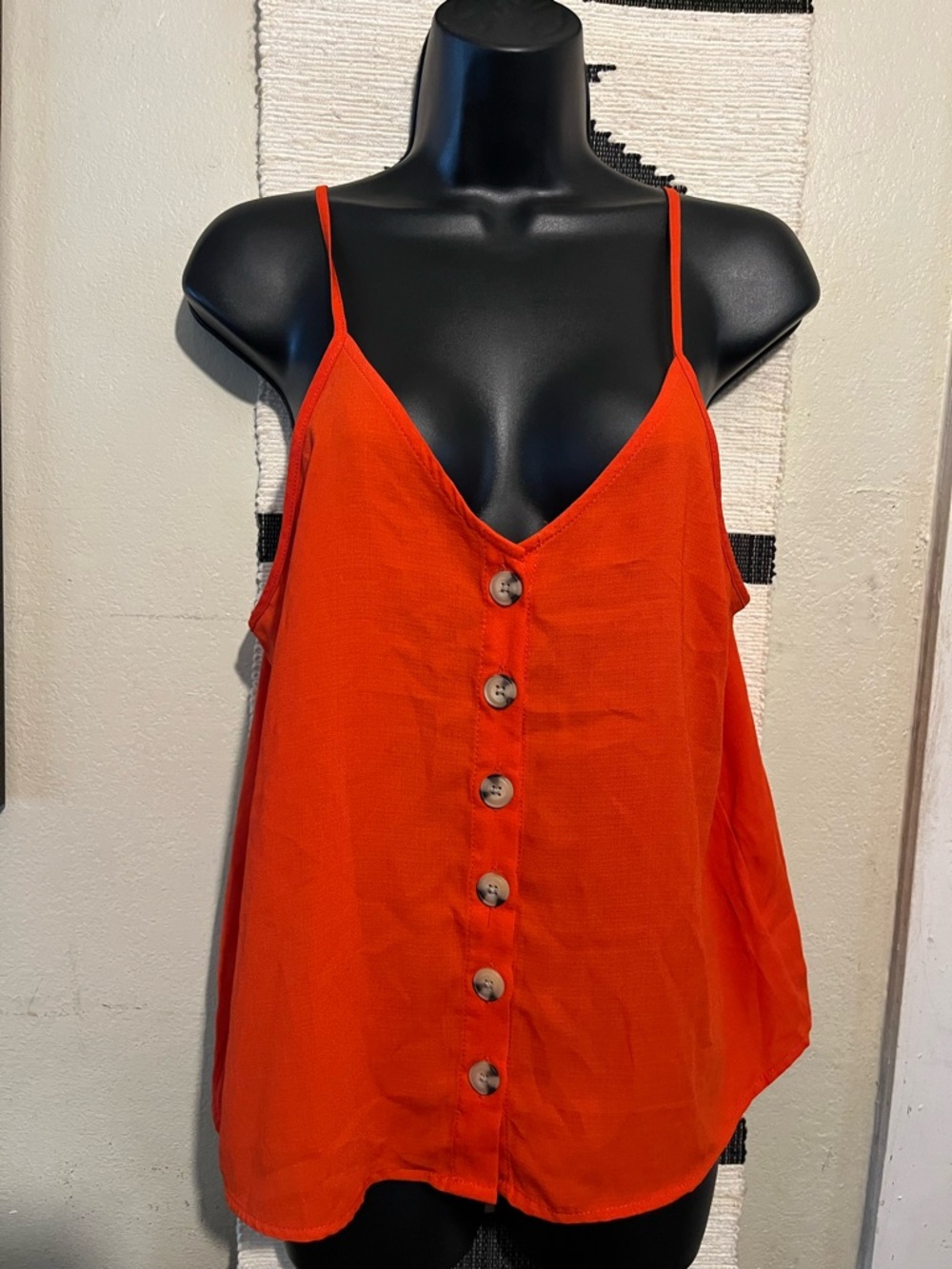 Paper Crane Bright Orange Button-Front Spaghetti Strap Cami